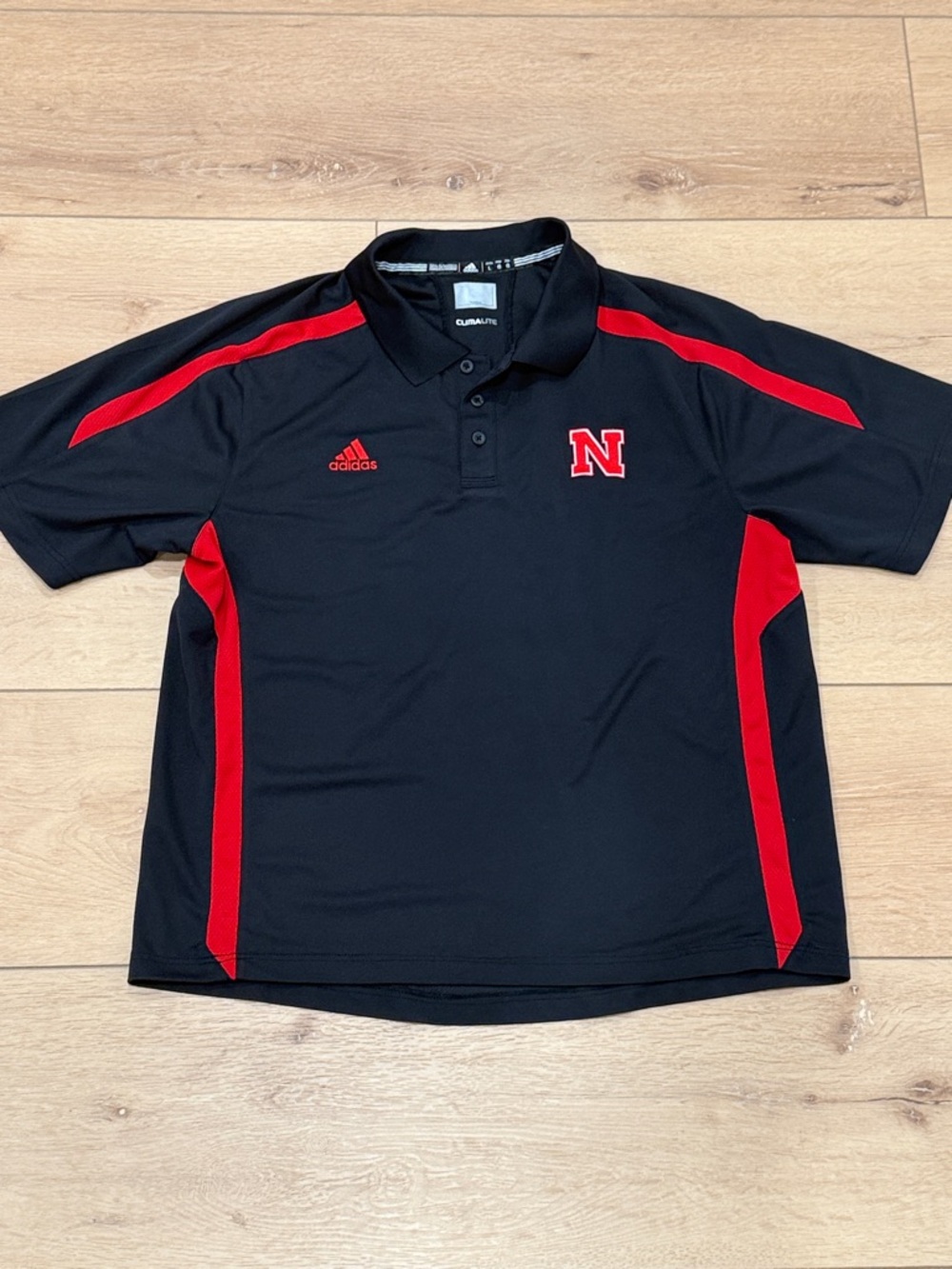adidas Black Polo with Red Panels and 'N' Logo
